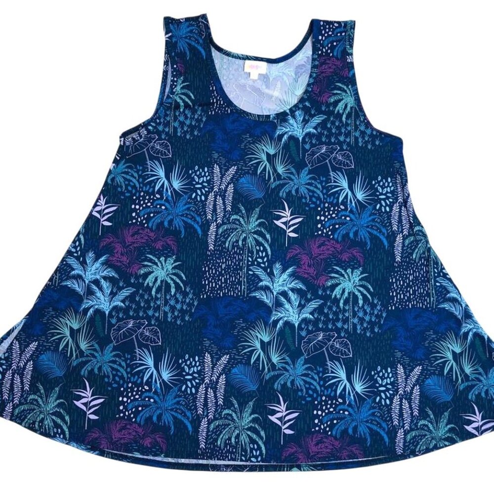 NEW LuLaRoe Perfect Tank Sleeveless Top Shirt Blue Floral Tropical Swing Flowy